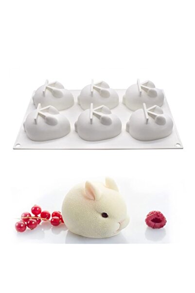 Generic 6 قوالب كيك موس أرنب من السيليكون ثلاثية الأبعاد، قوالب حلوى على شكل ...