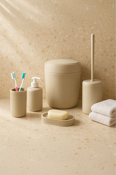 NY HOME 5 Piece Bathroom Set Beige
