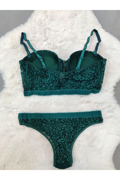 Love Angels - Οικονομικό Σουτιέν με βελούδινο ύφασμα με φερμουάρ μπροστά - Σετ εσωρούχων