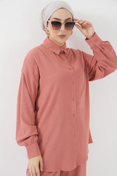 Merterium Women's Knitted Shirt Pants Double Suit Dusty Rose 1115