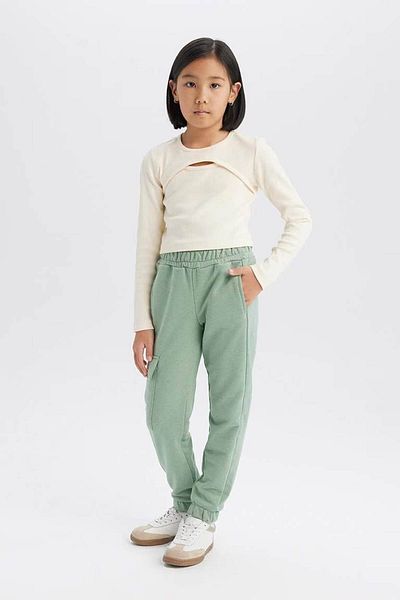 DeFacto Cargo Pocket Waist Elastic Leg Jogger Light Green Girl's Pants D2872A8/Gn1125