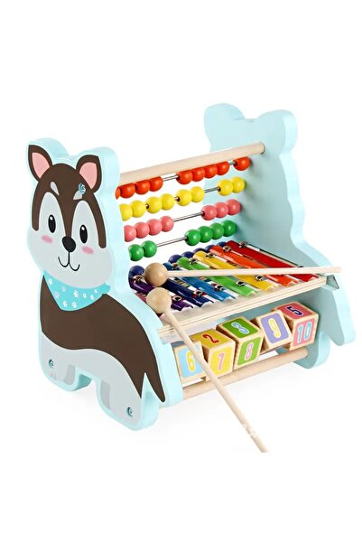 Toy Numărătoare din lemn, xilofon și cuburi de învățare, multicolore - Cățelu...