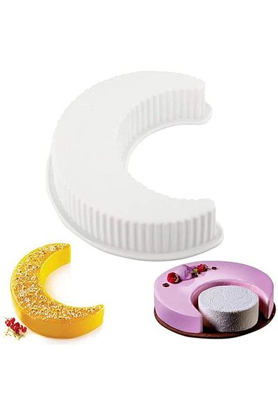Generic blue jw 3D Moon Shape Silicone Cake Mold, Eid Mubarak Ramadan Cake Mold, Crescent Mousse Cake Bread