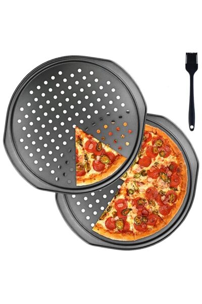 Generic 2 Pcs 14 inch Pizza Trays for Oven, Non Stick with Holes, Carbon Stee...