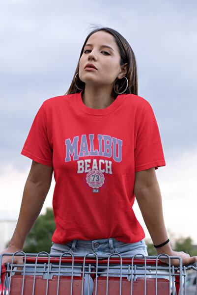 Butik Malıbu Beach Printed / Γυναικείο πολύχρωμο T-Shirt 100% Βαμβάκι Κανονικ...