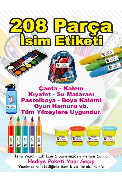 LİPYOS Okul Etiketi Kalem Defter Etiketi Kişiye Özel İsim Yazılabilen Etiket 208 Parça