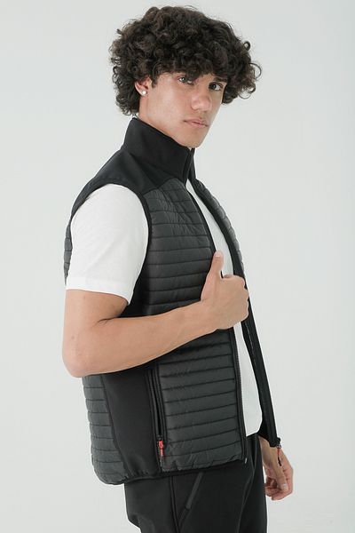 Longberg Men's Stand Collar Softshell Fleece Lined Zipper Pocket Quilted Vest