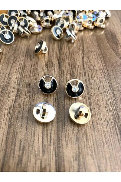 canan dizayn 11.5 mm Gold Black Stone Button (15 Pcs)