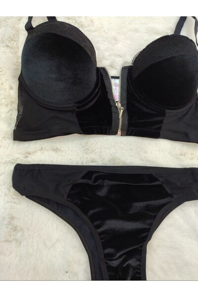 Love Angels - Οικονομικό Σουτιέν με βελούδινο ύφασμα με φερμουάρ μπροστά - Σετ εσωρούχων