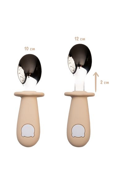 BabySnugg Baby and children's cutlery set, silicone and stainless steel fork and spoon, Cream