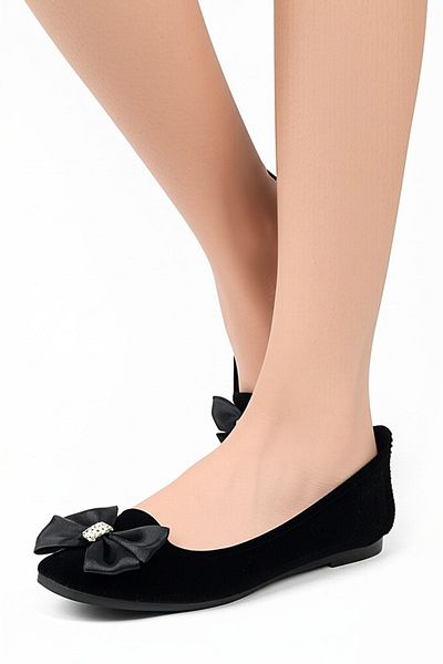 CEYDA SHOES Women's Suede Bow Shoes, Home Shoes, Black Shoes, Fancy Shoes