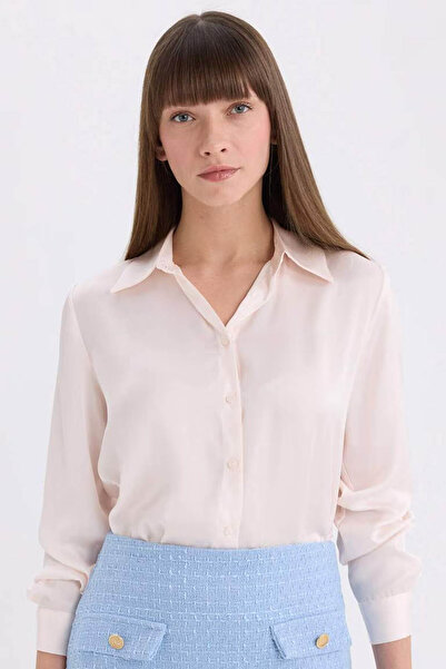 DeFacto Regular Fit Basic Satin Ecru Women's Shirt E1783Ax/Er194