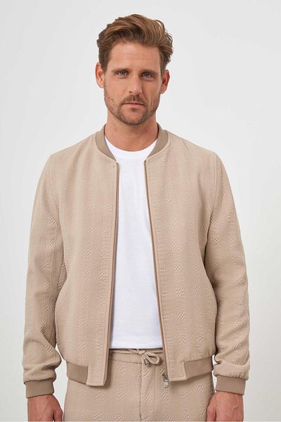 Morven Men's Beige Polyviscon Zippered Coat