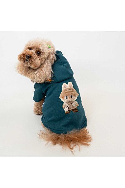 Buddy Store Kedi Ve Köpek - Kıyafeti Sweatshirt Hoodie Petrol Yeşili Labubu B...