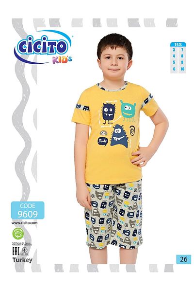 Cicito Boy's Cotton Elastane Fabric Bottom-Top Capri Suit 9609