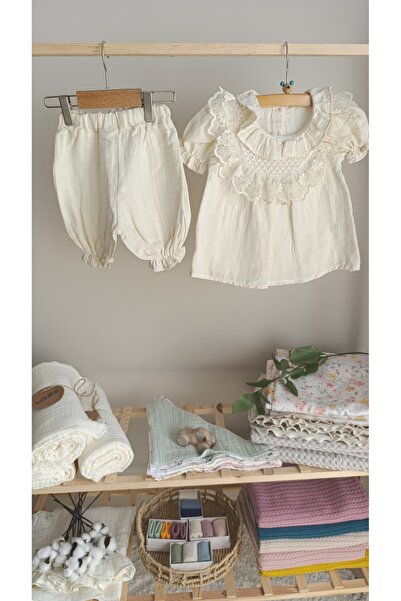PURE BABY NATURA 2 yaş Müslin Kumaş Bebek - Kız Çocuk Dantelli Alt Üst Takım