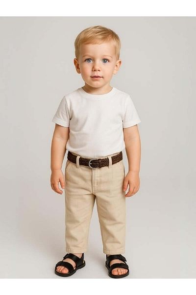 Zekids Baby Boy Belted Pocket Linen Trousers
