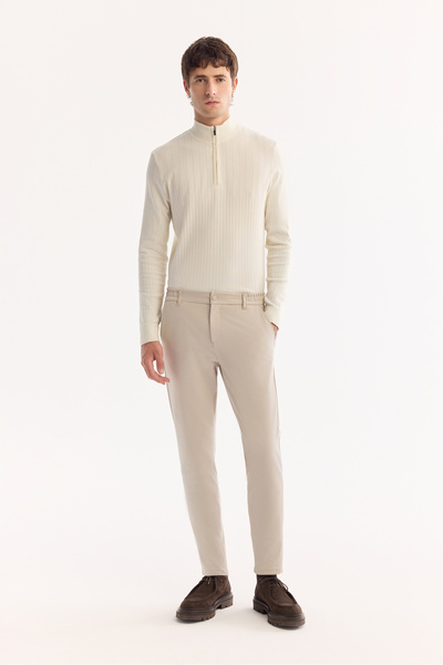 Avva Men's Beige Quick Dry Wrinkle-Free Slim Fit Pants with Elastic Sides A52Y3077