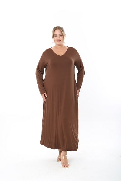 XL Modam Women's Long Sleeve Pocket Lycra Viscose Plus Size Dress