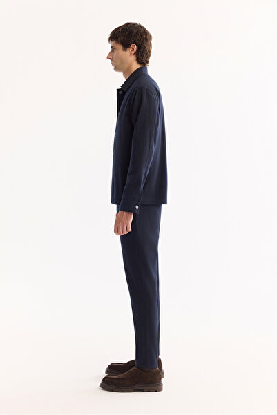 Avva Erkek Lacivert Klasik Yaka Kolay Ütülenen Çizgili Comfort Fit Gömlek Ceket A52Y2018