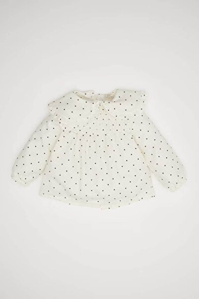 DeFacto Dívčí košile s velkým límcem a puntíkovaným keprovým vzorem s dlouhým...