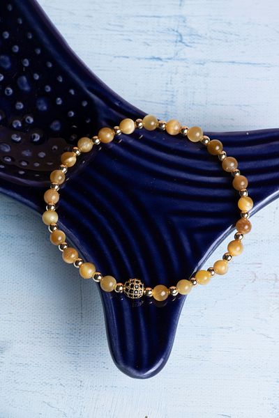 DENİZ Certified Yellow Tiger Eye Natural Stone Bracelet
