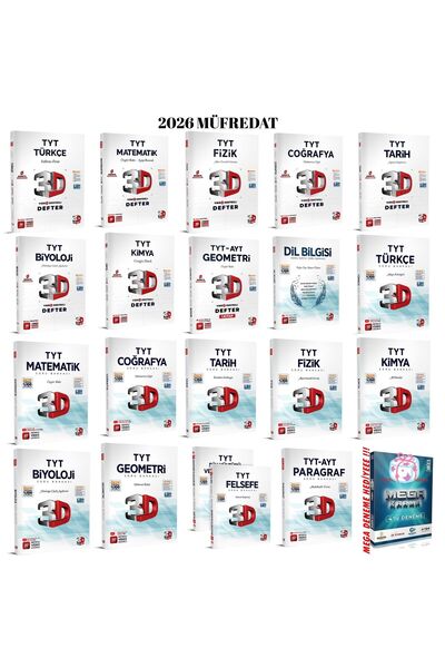 3D Yayınları 3D YAYINLARI 2026 TYT TÜM DERSLER KONU-SORU SETİ+MEGA DENEME SET...