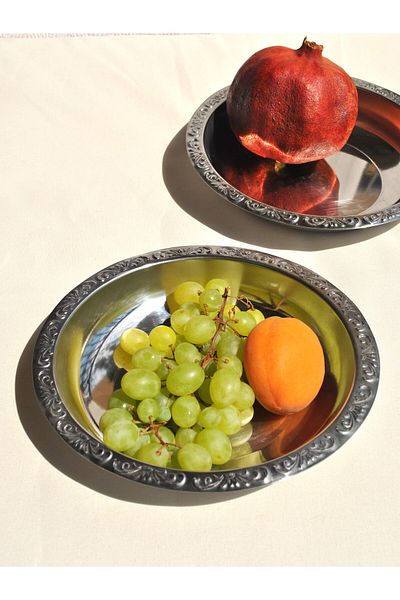 Qualitev 2 Pieces Stainless Steel Salad Bowl Fruit Cookie Pit Bowl - 20 cm