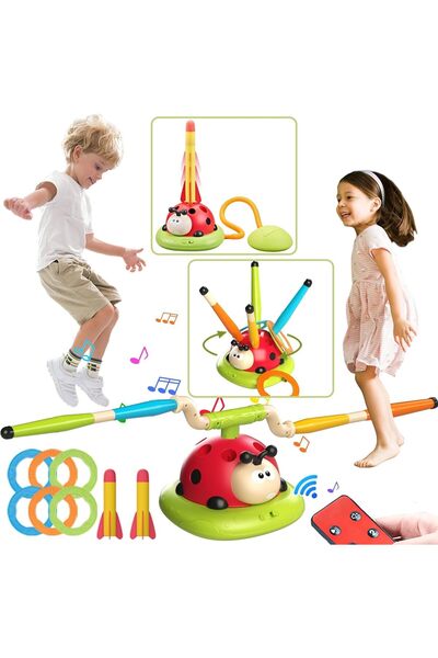 SKY TOUCH SKY-TOUCH 3-in-1 Ladybug Stomp Rocket Launcher Toy with Music, Ring Toss & Jump Game, Remote Control