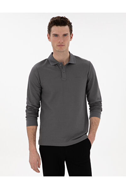 Pierre Cardin Gri Slim Fit Kıvrılmaz Yaka Sweatshirt 50307408-VR024