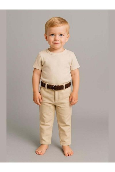 Zekids Baby Boy Belted Pocket Linen Trousers