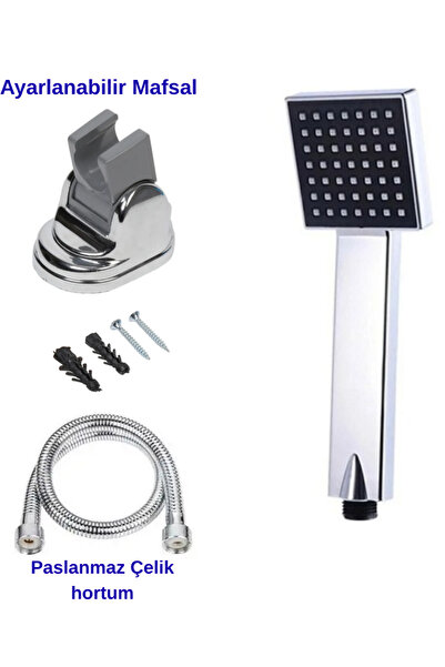 KAVİTİCARET Kare Hortumlu Mafsallı Duş Fiskiyesi Fişkiyesi Başlığı Duşluk Seti