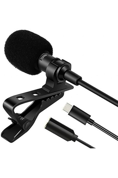 Bibilel Microfon tip lavaliera conector Type C, sistem de prindere clip-on, cablu 1.5 m, Negru