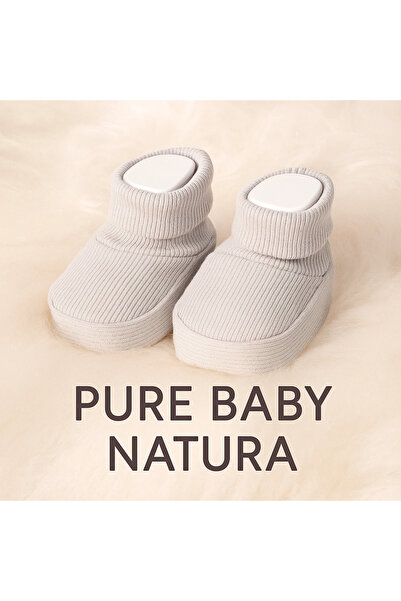 PURE BABY NATURA 0-6 ay Fitilli Esnek Erkek Bebek Patik, Panduf Ekru
