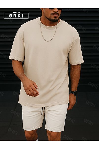 EFFRENATU Orki Power Fit – Oversize Beige T-Shirt & White Shorts Set