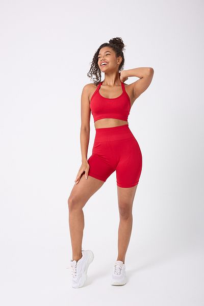 FOREVER MORE Women's Halter Neck Sports Bustier & High Waist Shaper Shorts with Gathered Back Leggings Set
