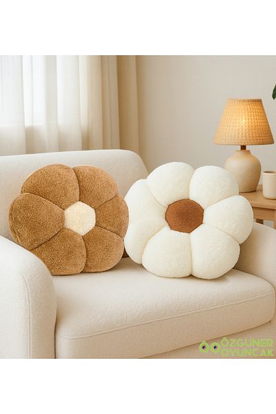 Özgüner Oyuncak Set of 2 Plush Daisy Pillows – Decorative and Comfortable Flower Pillows