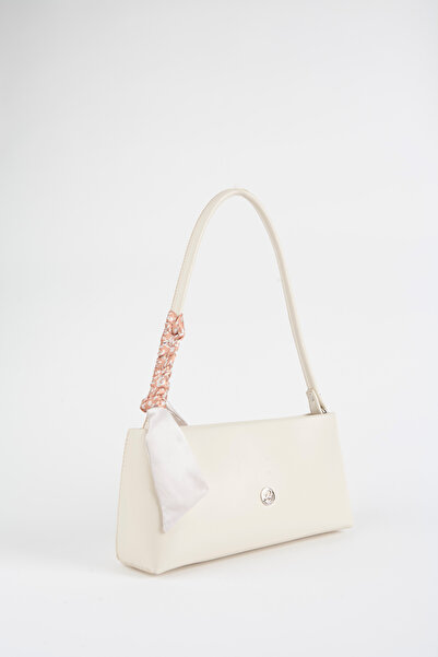 Vivaq Women's Elegant Cream Scarf Gift Faux Leather Baguette Zipper Closure Hand and Shoulder Bag