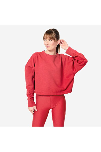 Decathlon Domyos Kadın Crop Sweatshirt - Fitness - Yakut Kırmızısı