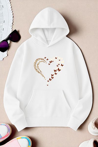 uyguntarz Unisex Leopard Heart Pattern Printed Oversize Sweatshirt
