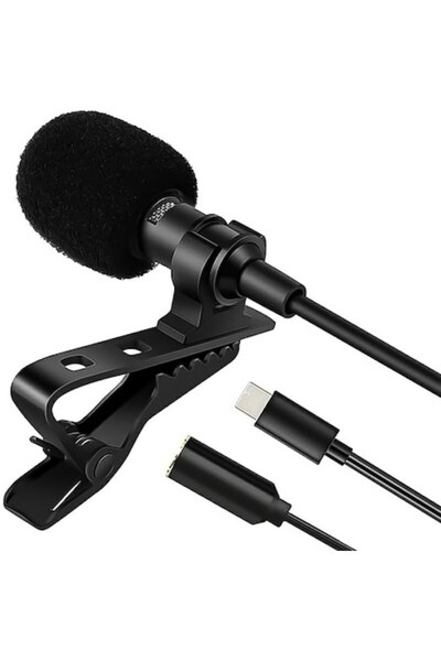 Bibilel Microfon tip lavaliera conector Type C, sistem de prindere clip-on, cablu 1.5 m, Negru