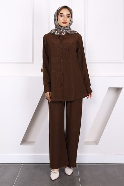 İmajButik Brown Wrinkle Shirt and Trousers Suit