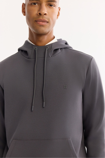 Avva Men's Anthracite Hooded Cotton Bi-Stretch Regular Fit Sweatshirt A52Y1201