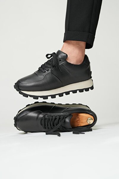 TETRİ Venom Model Hakiki Deri El Yapımı Siyah Deri Sneaker Ayakkabı