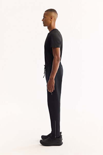 Avva Men's Black Waist Elastic Side Pocket Zipper Flexible Printed Regular Jogger A52Y3414