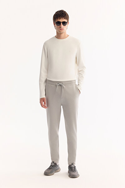 Avva Men's Gray Elastic Waist Lace up Ribbed Interlock Jogger with Side Pockets A52Y3403