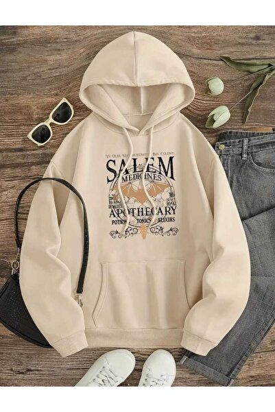 caddekombin Μπλουζάκι με κουκούλα Salem Medicines με εμπριμέ σχέδιο, με εσωτερική επένδυση από μαλλί και τσέπες