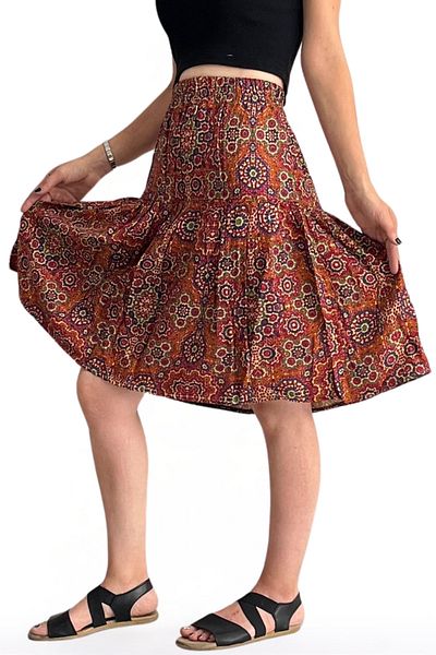 BNZ TEKSTİL Viscose Fabric Bohemian Style Midi Length Women's Short Skirt