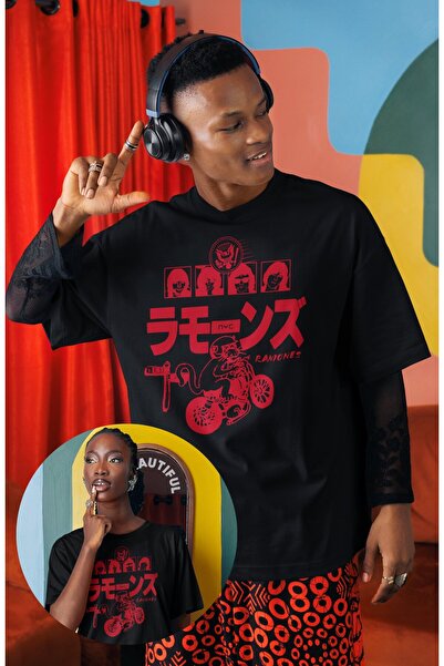 Fuddy Moda Tricou unisex cu imprimeu Ramones, tricou oversize cu tematică Roc...