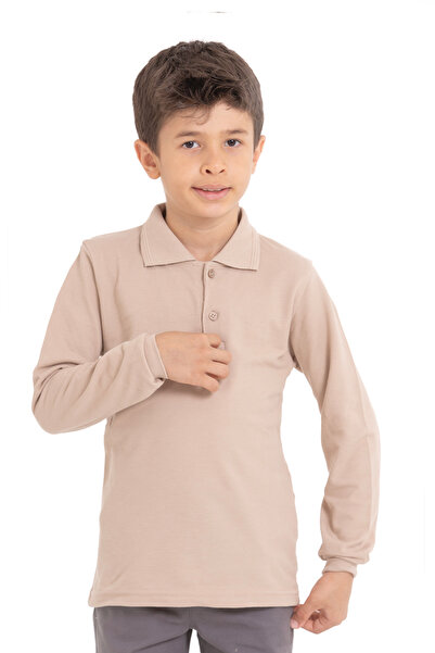 ares kids تي شيرت مدرسي بأكمام طويلة من القطن الأساسي بياقة بولو للأولاد